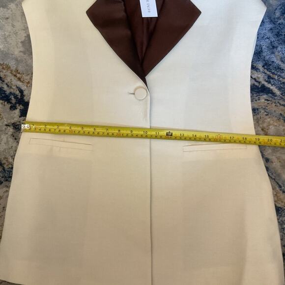 NWT Amir Taghi Silk Wool Bow Tie Blazer Vest Size 2 White Brown - Picture 11 of 12